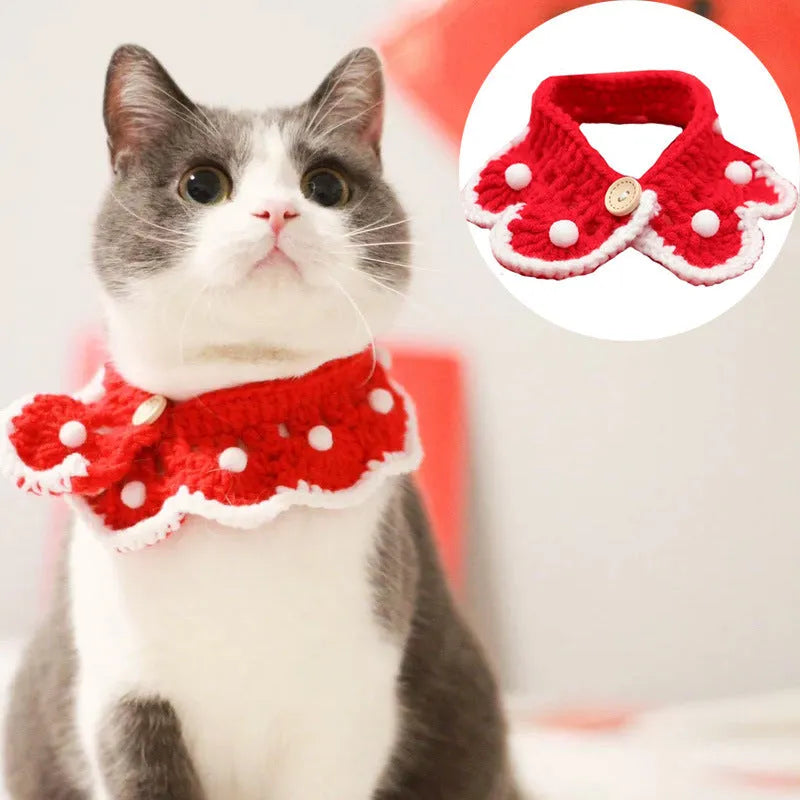 Knitted milk cotton pet collar with cartoon pattern in custom colour option for cats dogs rabbits