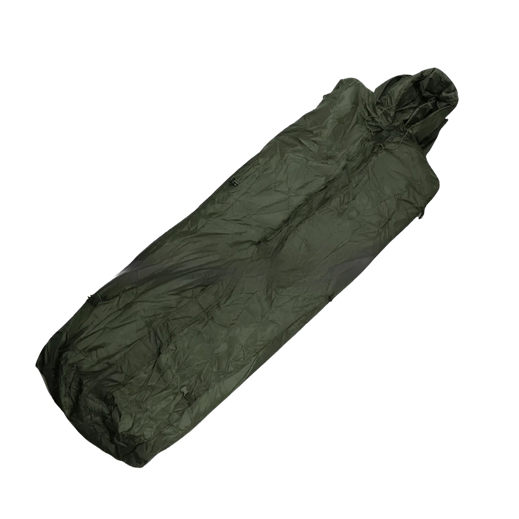 Removable overcoat mummy sleeping bag in army green for cold weather camping