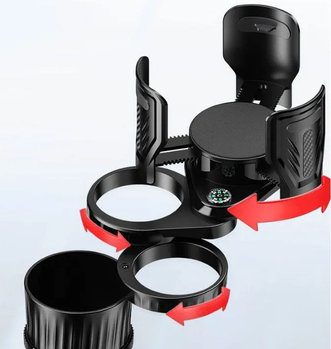 One Point Four black car water cup holder with retractable base extended.