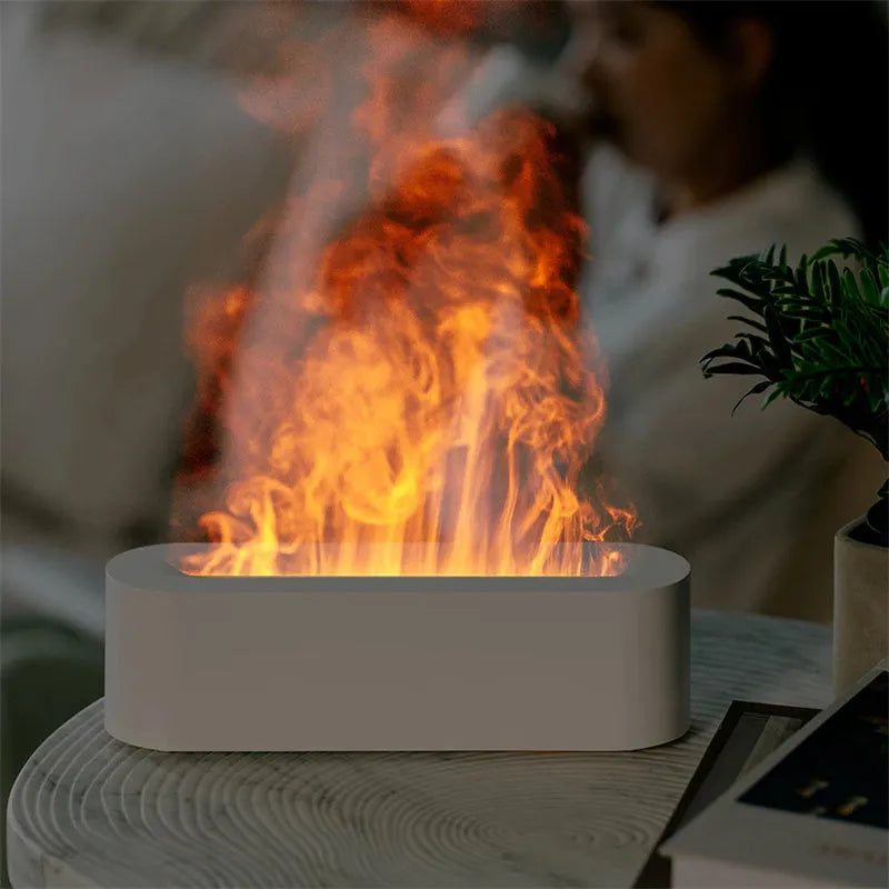 White square flame aroma diffuser with LED lights and water mist emission