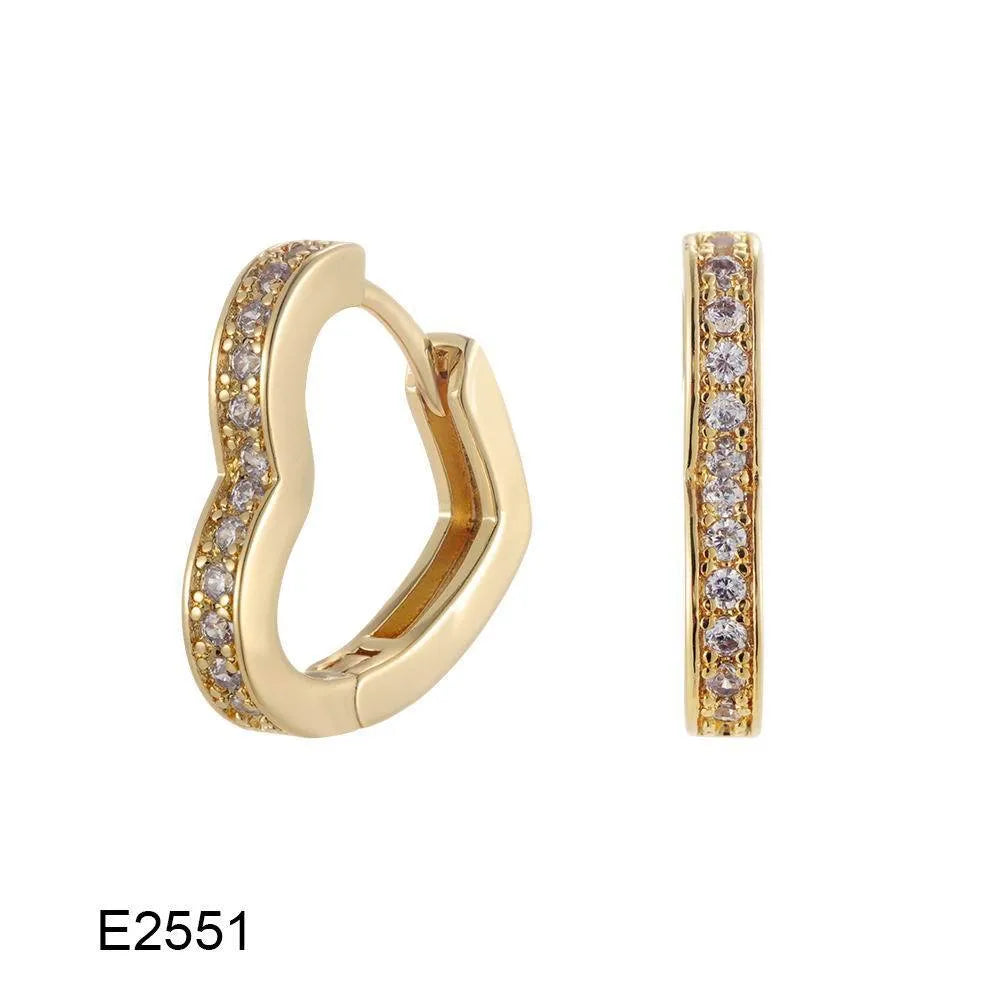 Brass gold plated heart shaped zircon ear clip earrings for women with non-pierced fitting