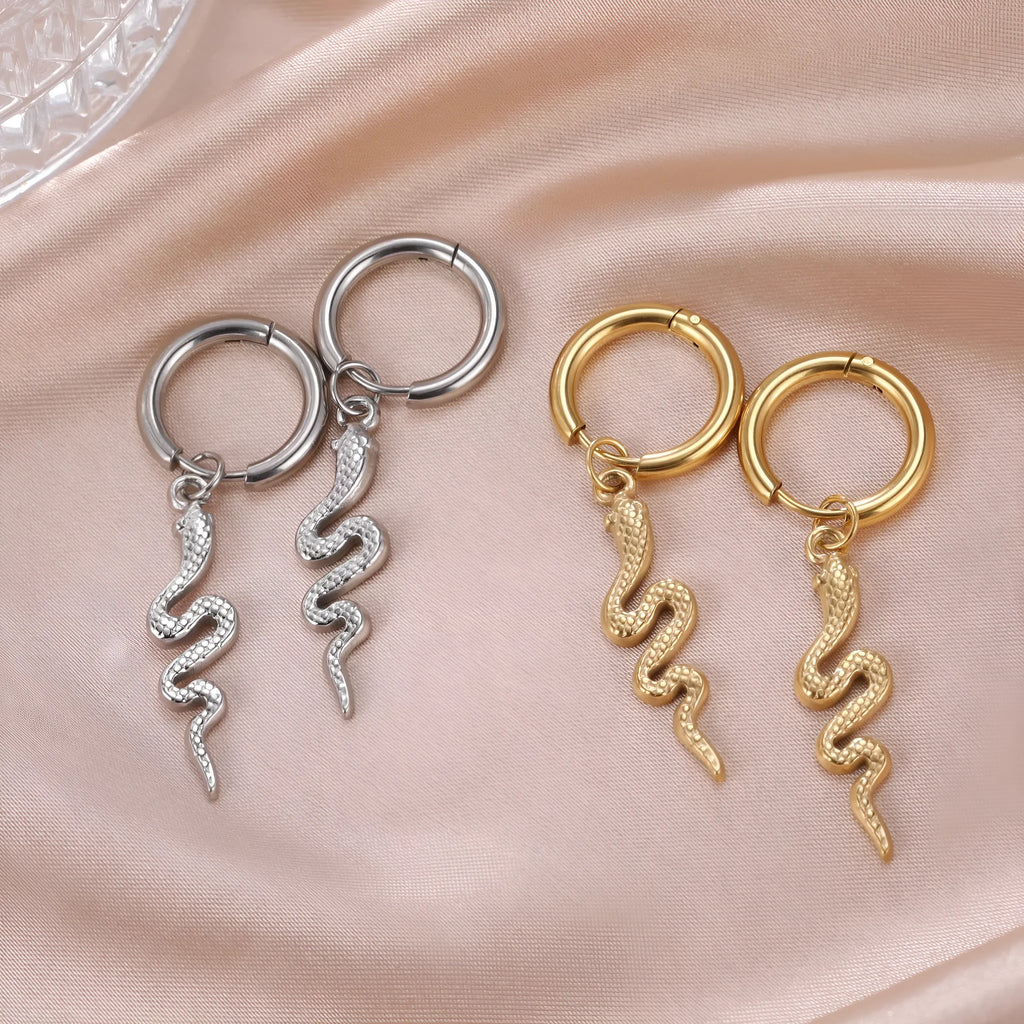 Stainless steel snake vintage clip earrings in gold or steel colour