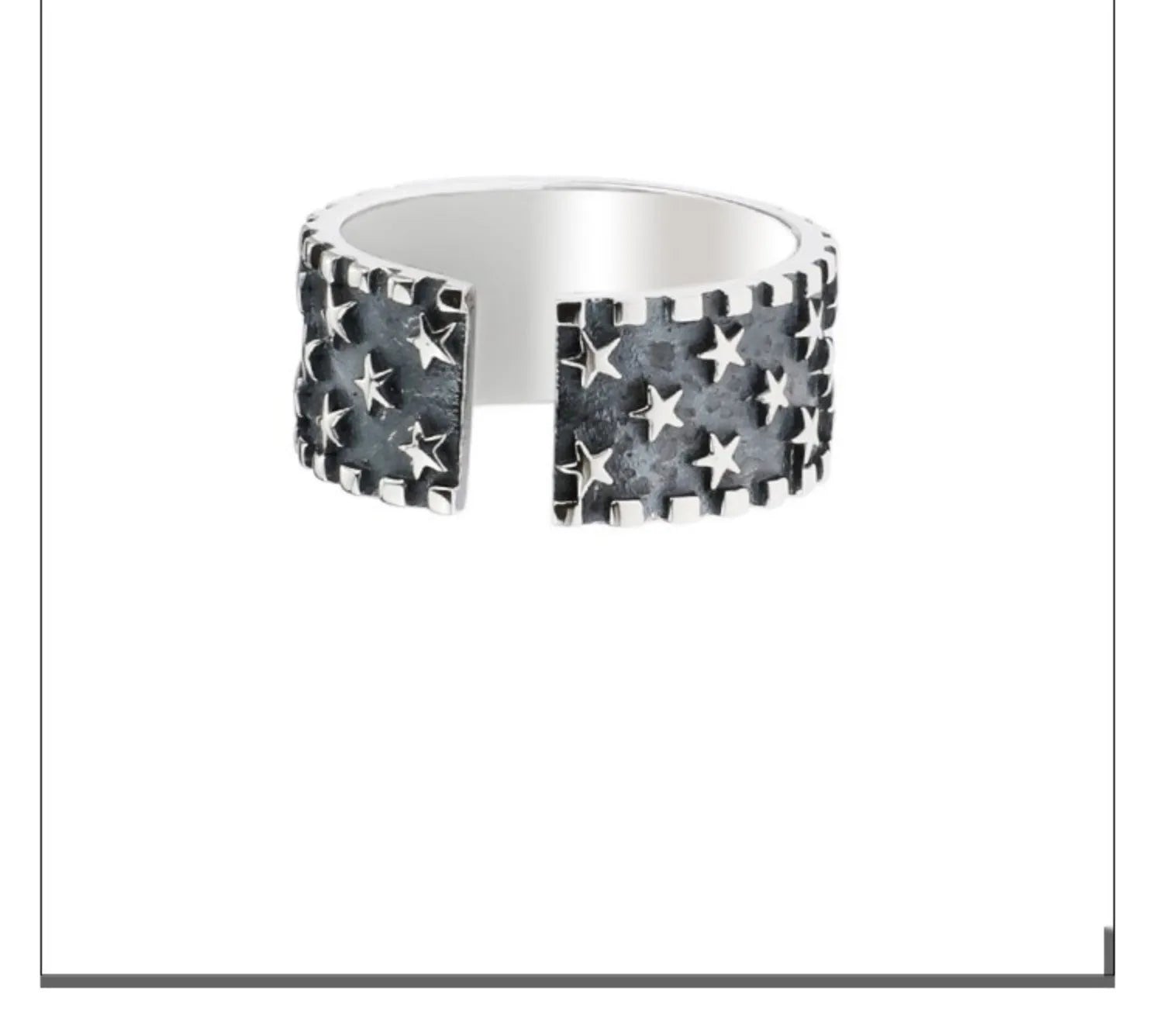 925 silver adjustable ring with geometric five-pointed star pattern.