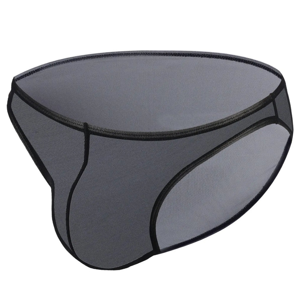 Men's black low waist triangle briefs made from quick-dry Nylon ice silk fabric