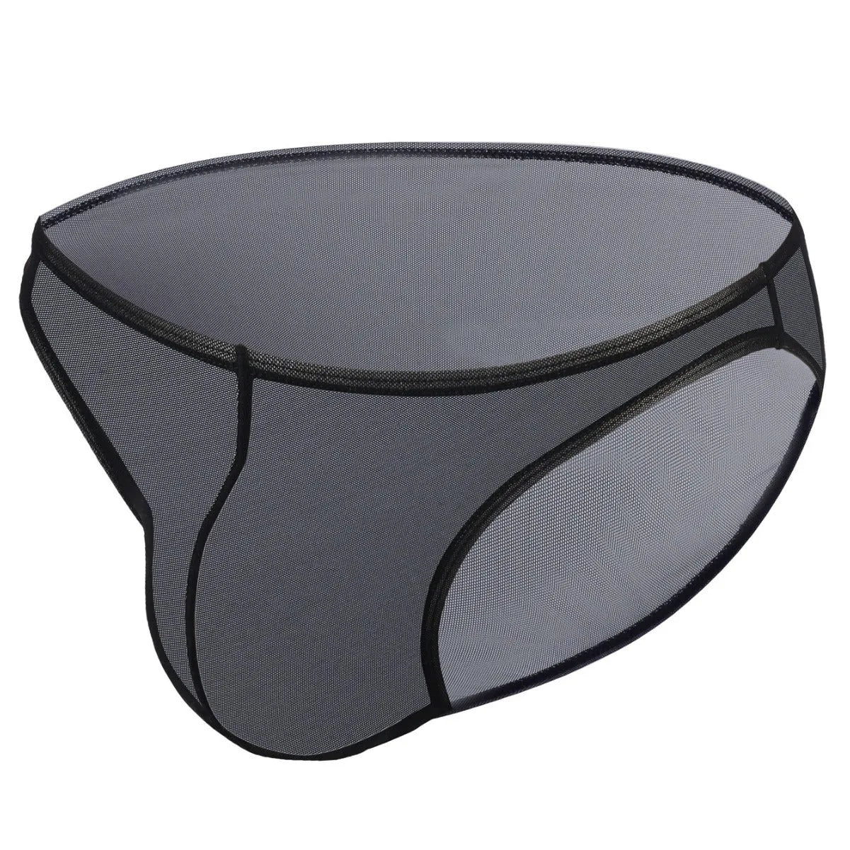 Men's black low waist triangle briefs made from quick-dry Nylon ice silk fabric
