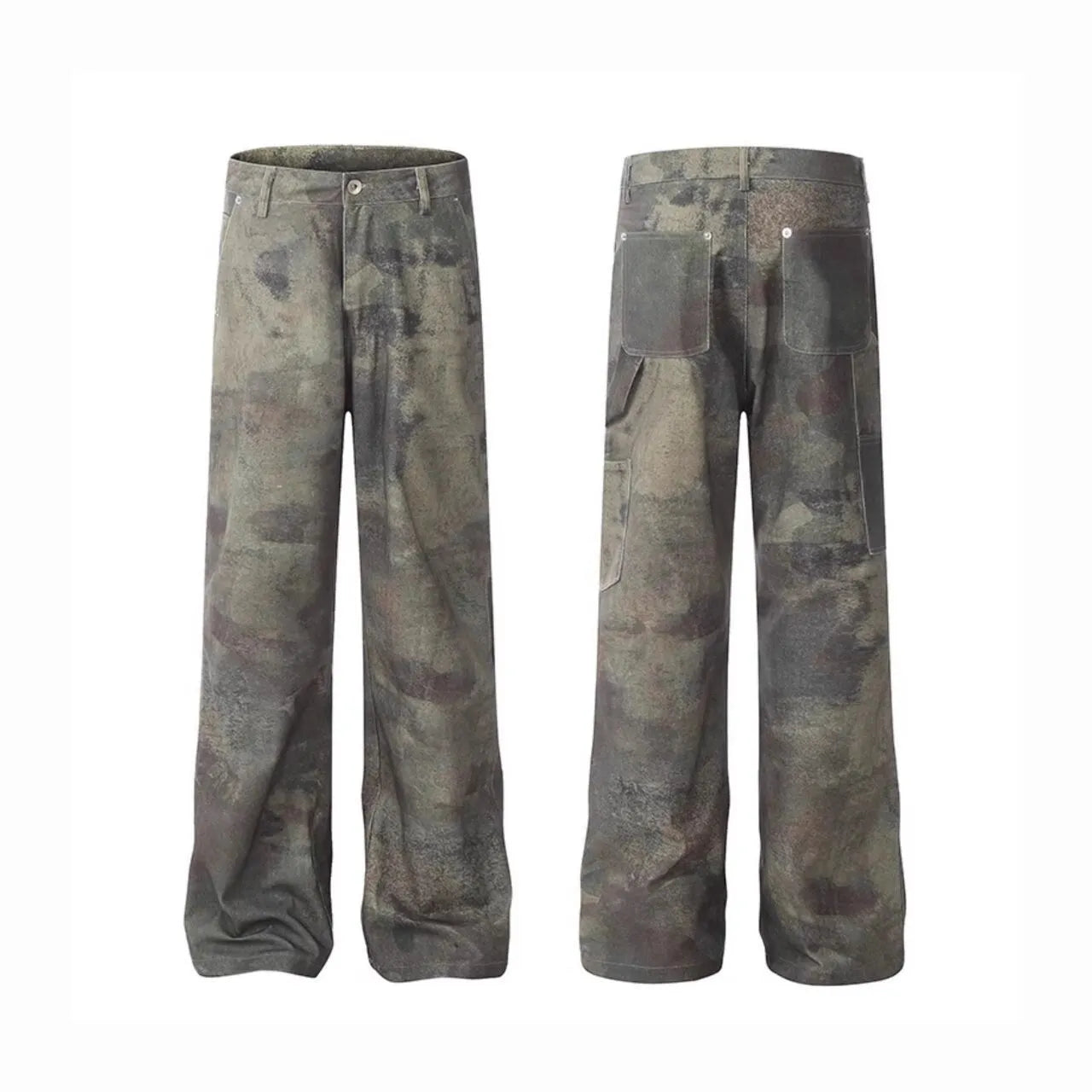 Men's straight-leg camouflage jeans with digital injection pattern in cotton denim fabric