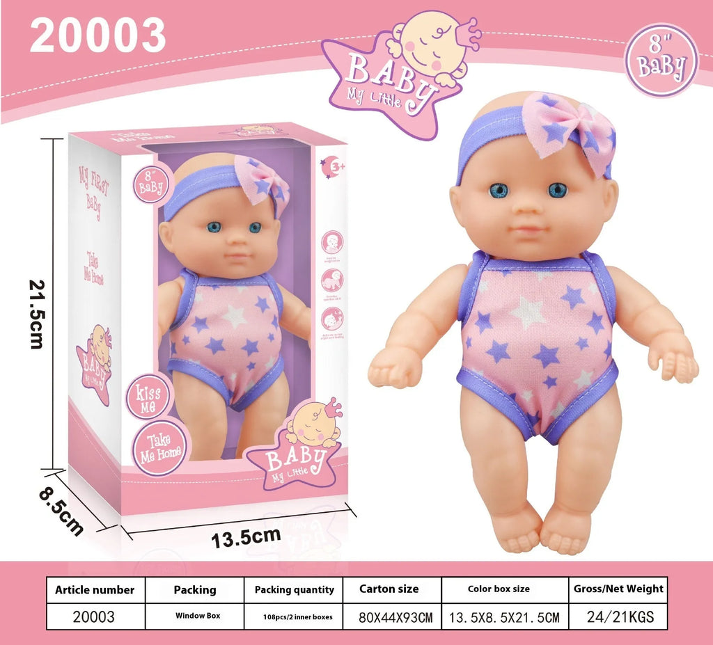 Simulation baby vinyl figurine doll in display showing realistic details and 21.5cm height