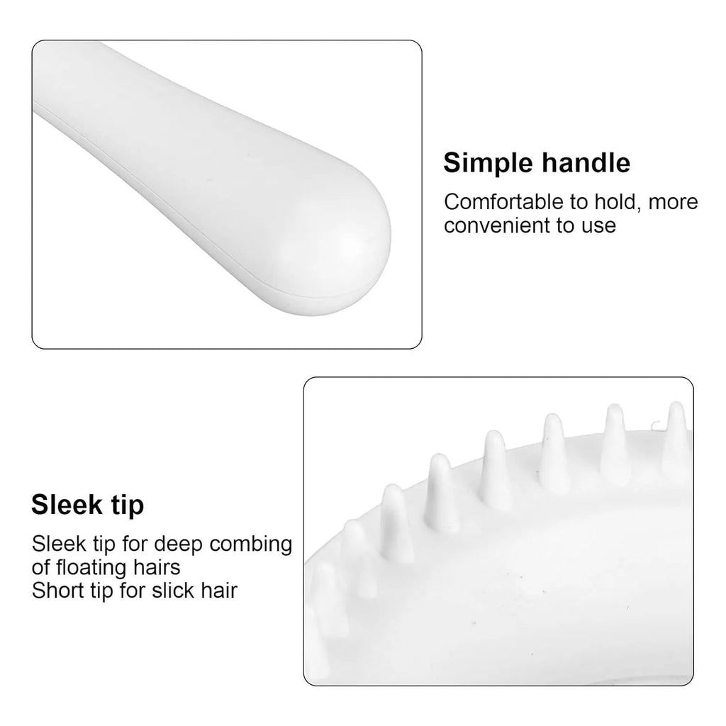 Blue and white double-sided pet grooming brush with ergonomic handle and quick clean-up button