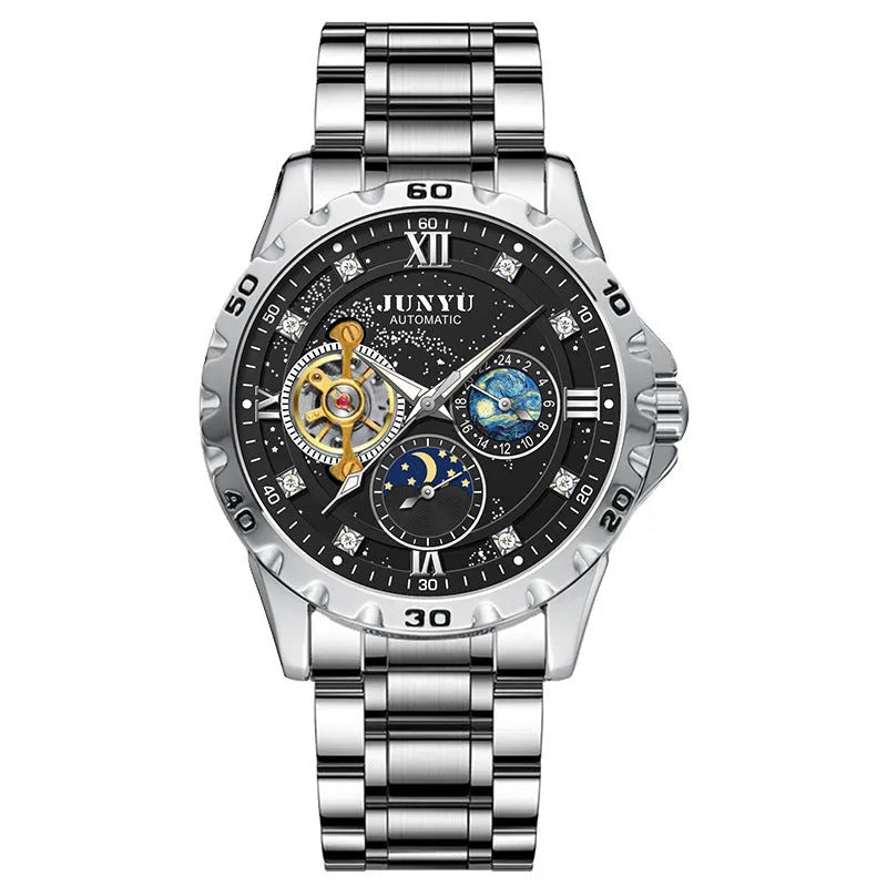 Men's automatic mechanical waterproof watch with luminous hands in a choice of four colour finishes.