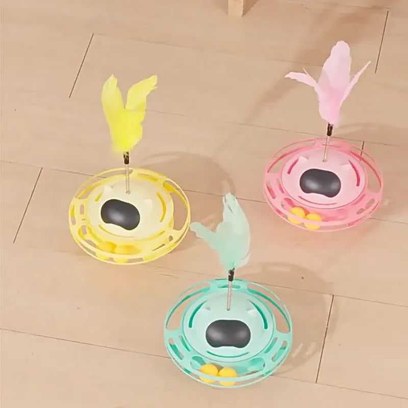 Pink cat tumbler turntable stick toy measuring 17x10 cm for interactive pet play