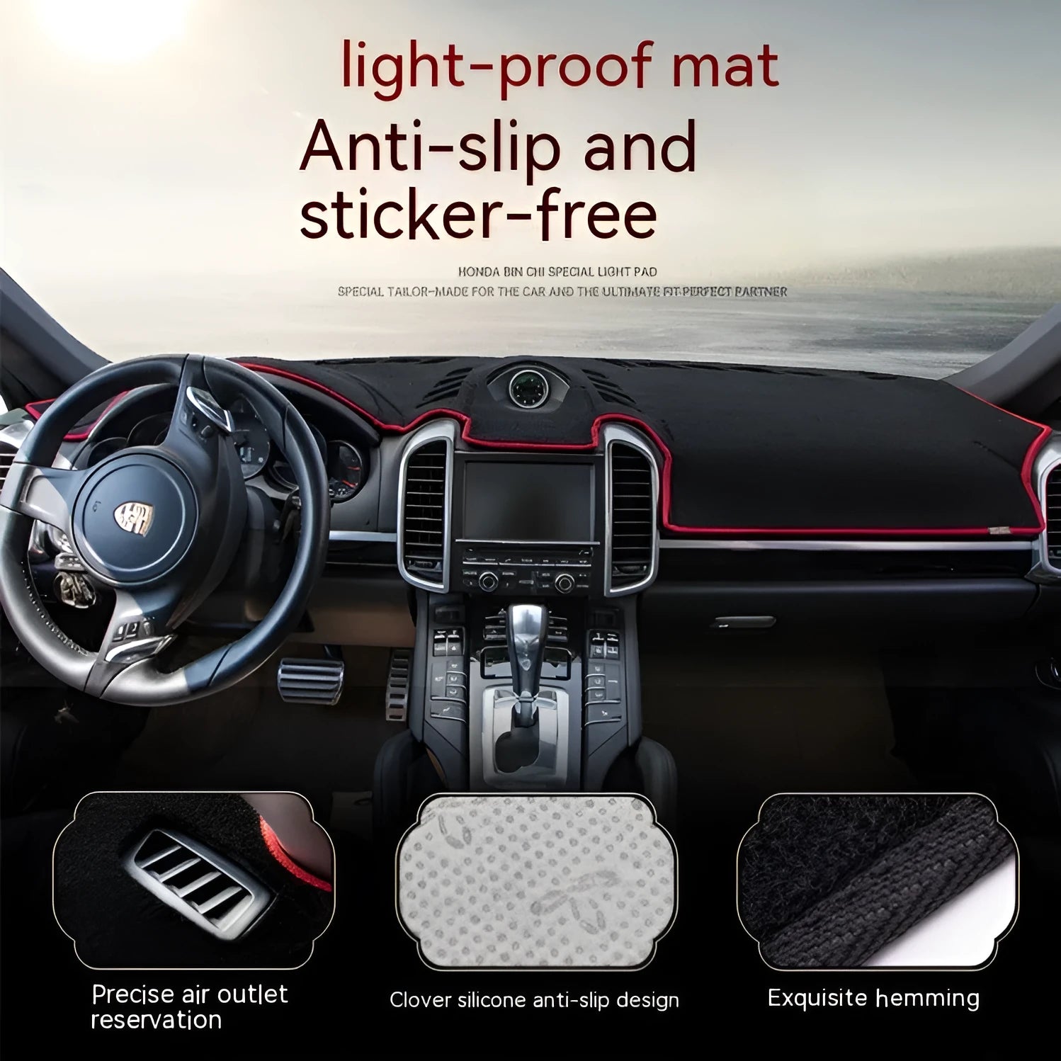 Silicone non-slip dashboard pad for old Prado in black with coloured edge options.