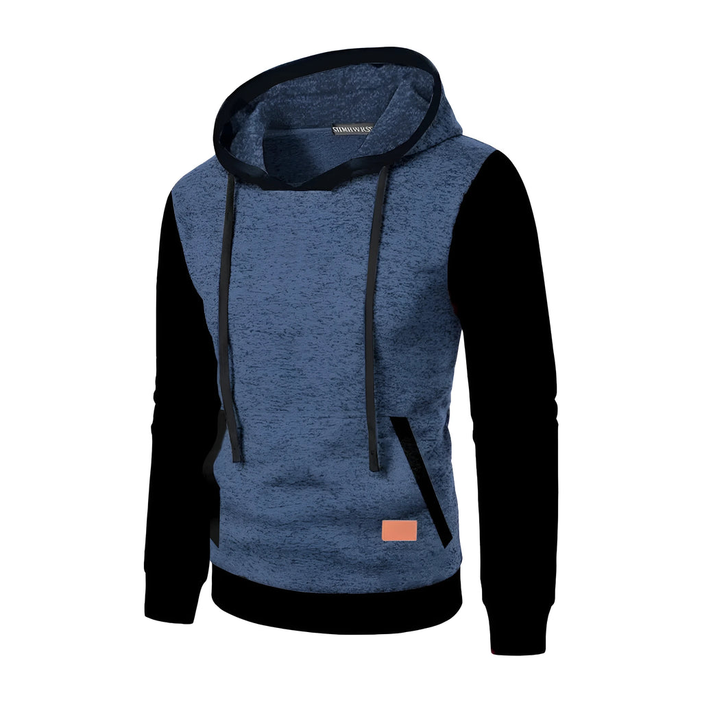 Men's loose-fit polyester hooded cardigan sweater in solid colour, long sleeves, front view