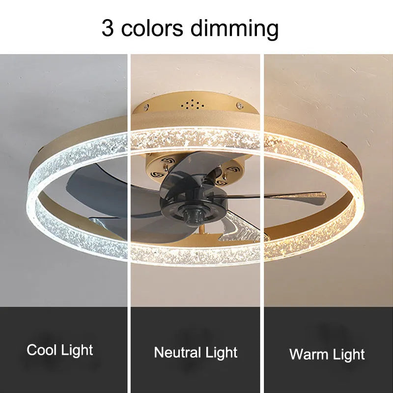 Nordic style ceiling fan light with wooden blades and a white lamp housing, showing remote control.