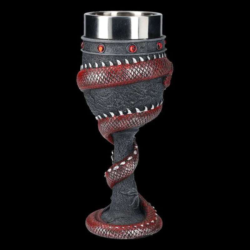 Red wine glass with Chinese dragon 3D stainless steel detailing in gold colour