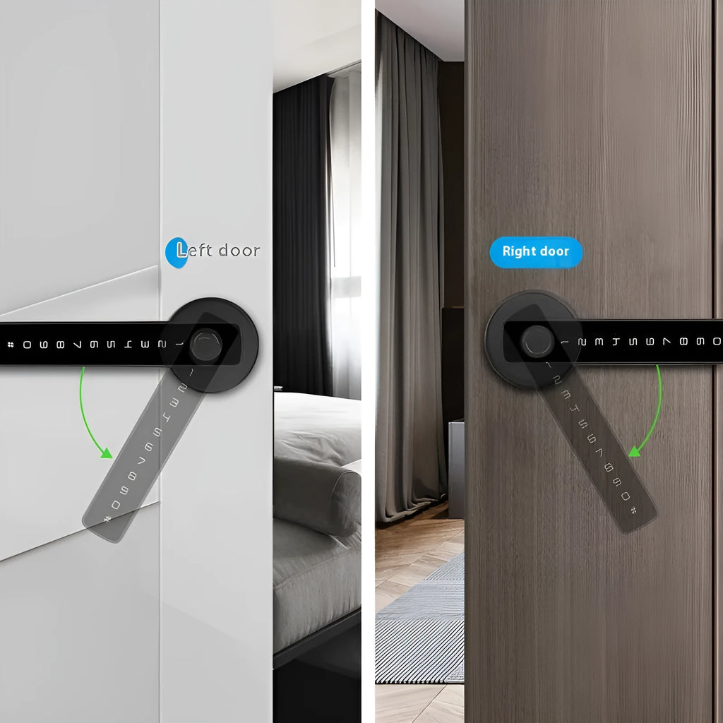 Black smart door lock with spherical handle for wooden interior doors featuring fingerprint and password access