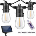 Waterproof solar-powered LED string lights with PVC shell for outdoor patio and garden decoration.