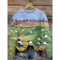Little Flower digital printed round neck long sleeve sweater on a hanger.