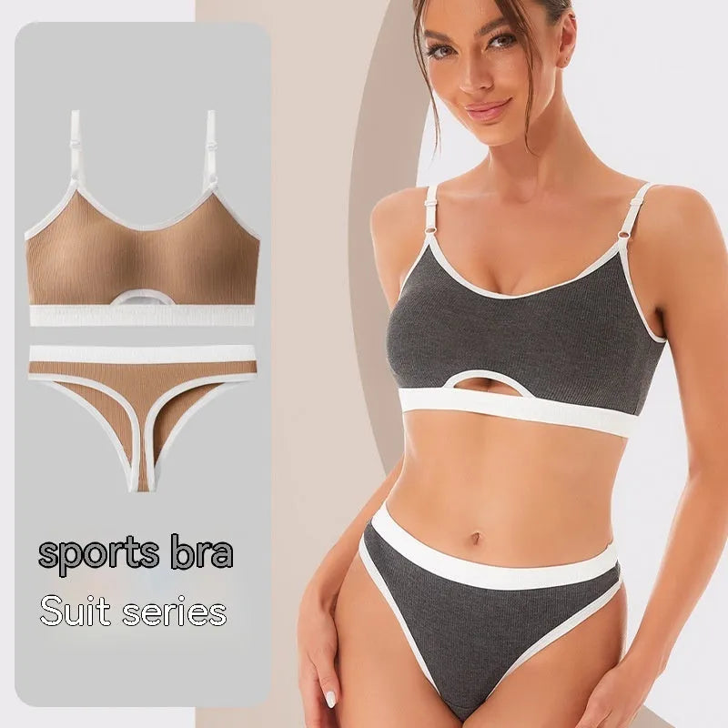 Women's underwired sports vest in black with contrast back design and fixed double shoulder straps