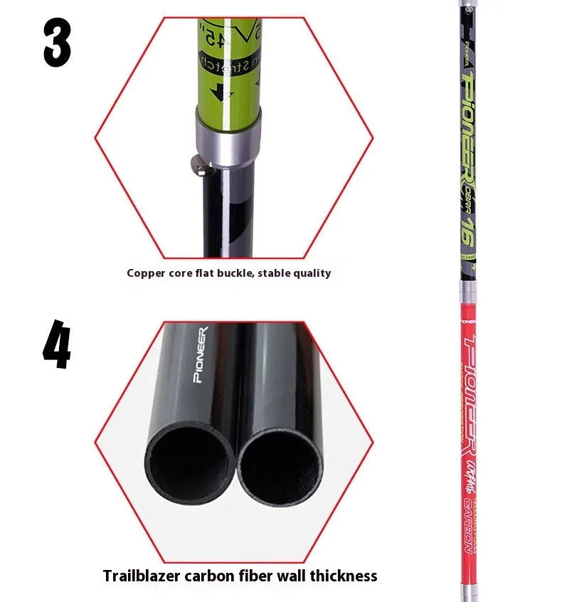 Carbon fibre folding climbing cane with tungsten steel tip in red or matte black colour options