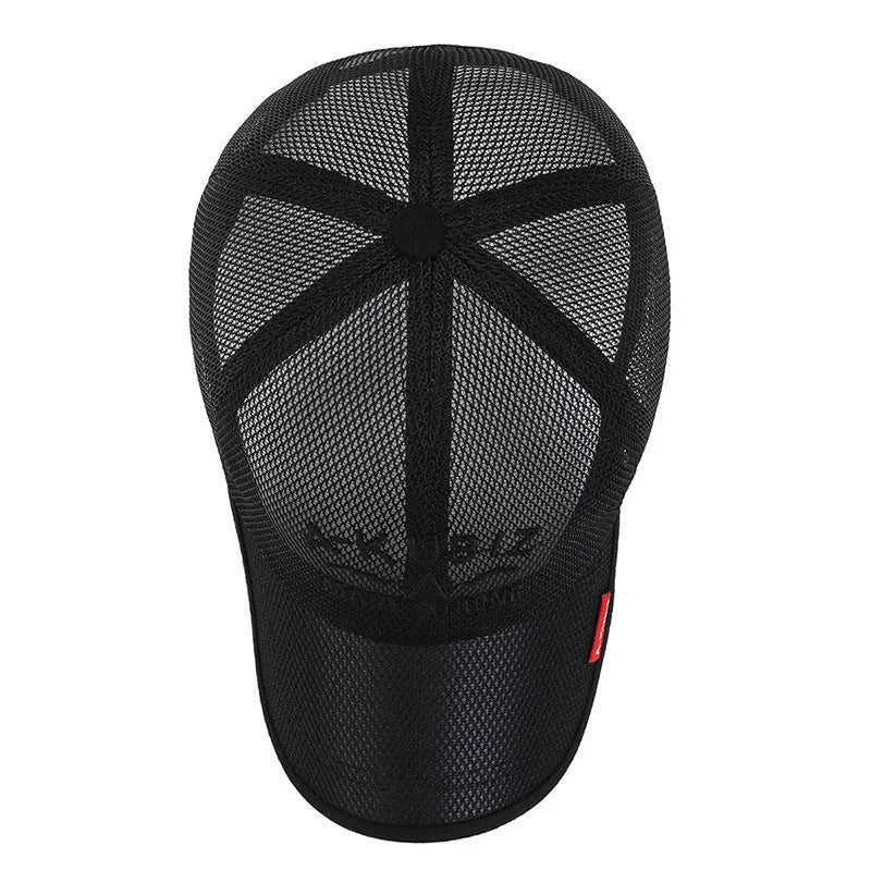 Men's adjustable mesh baseball cap in army green colour showing dome crown style.