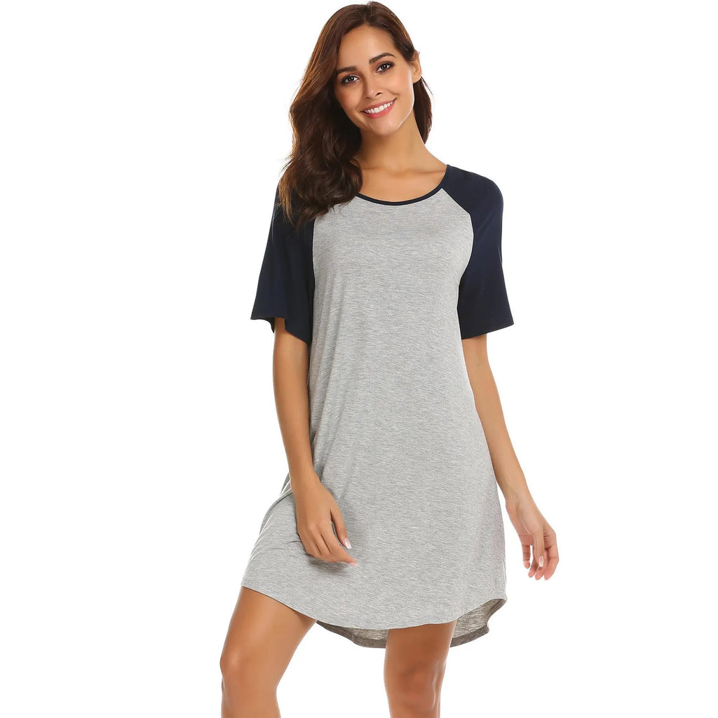 Women's colour contrast patchwork nightdress with double brushed milk silk fabric in two colour options