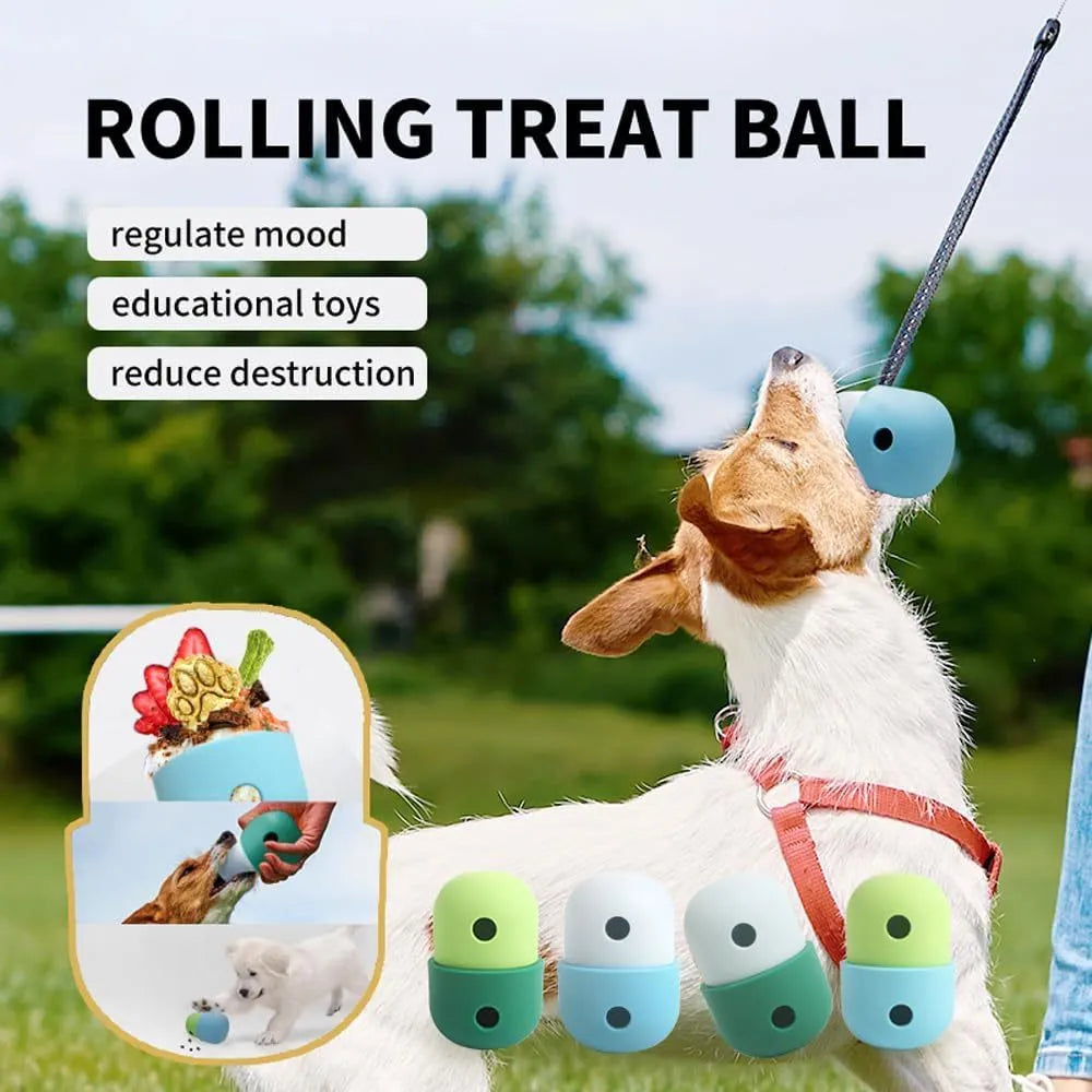 White and blue dog treat puzzle ball with detachable section for small medium dogs