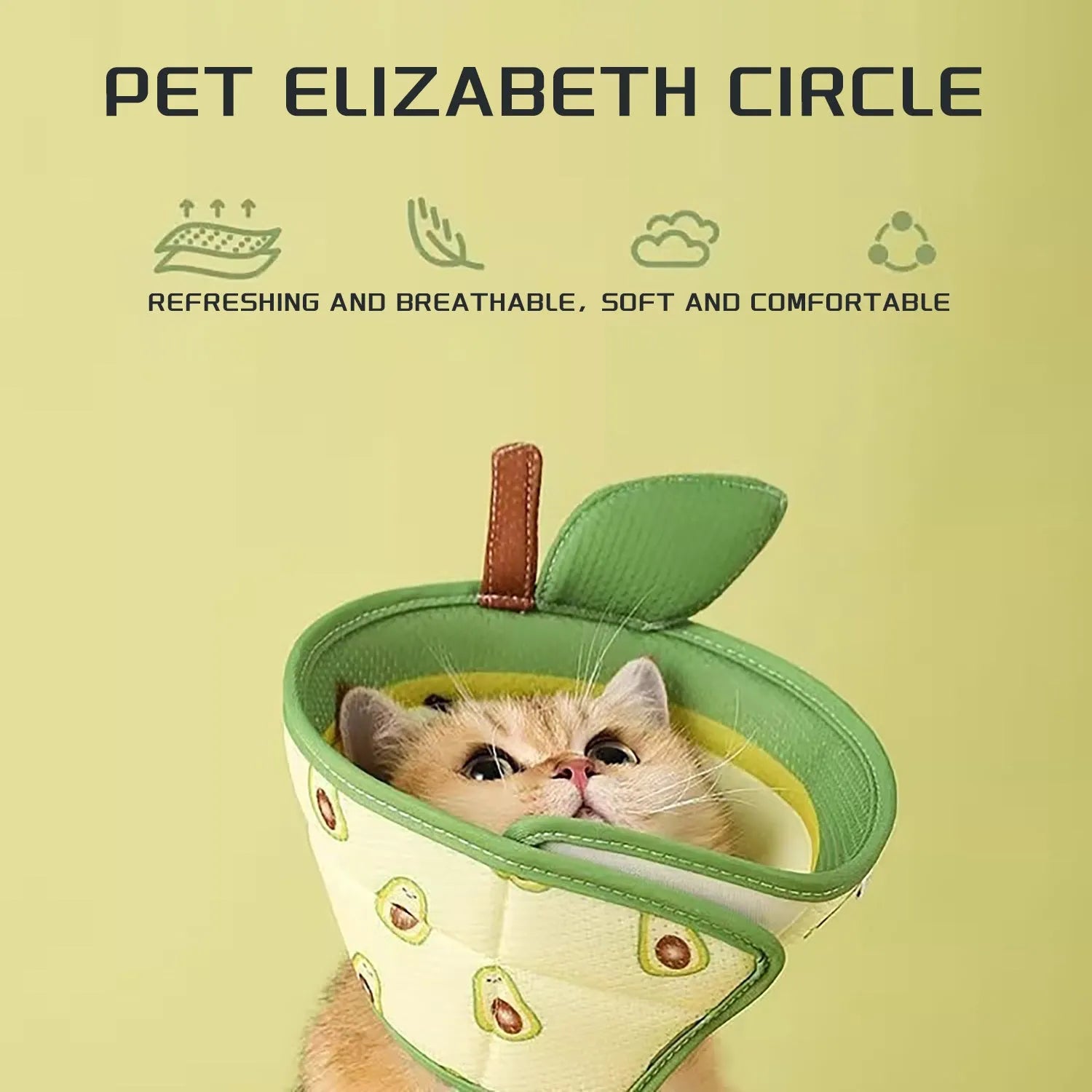 Soft grey EPE cat cone collar with adjustable white strap, shown on a cat.