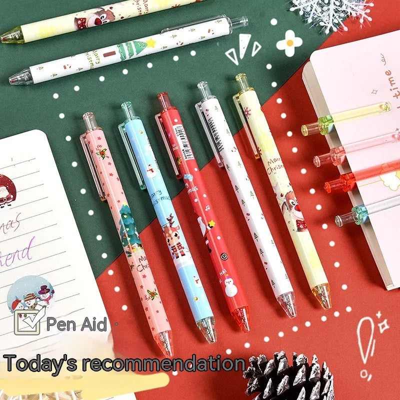 Cartoon design Christmas reward gift signature pen set with 6 pieces and black refills
