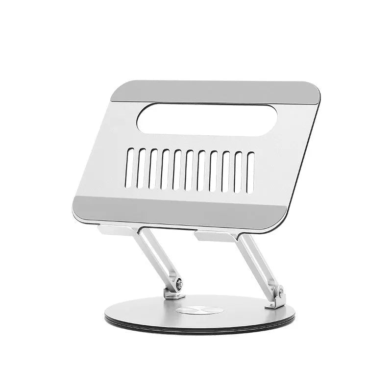 Silver aluminum alloy laptop stand with adjustable height and rotatable features