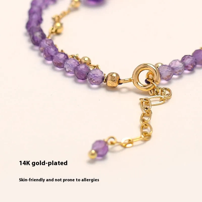 Women's amethyst crystal bracelet with electroplated Chinese style diamond design