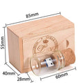 Transparent USB flash drive showing a wooden bottle model inside, dimensions 60mm by 28mm.