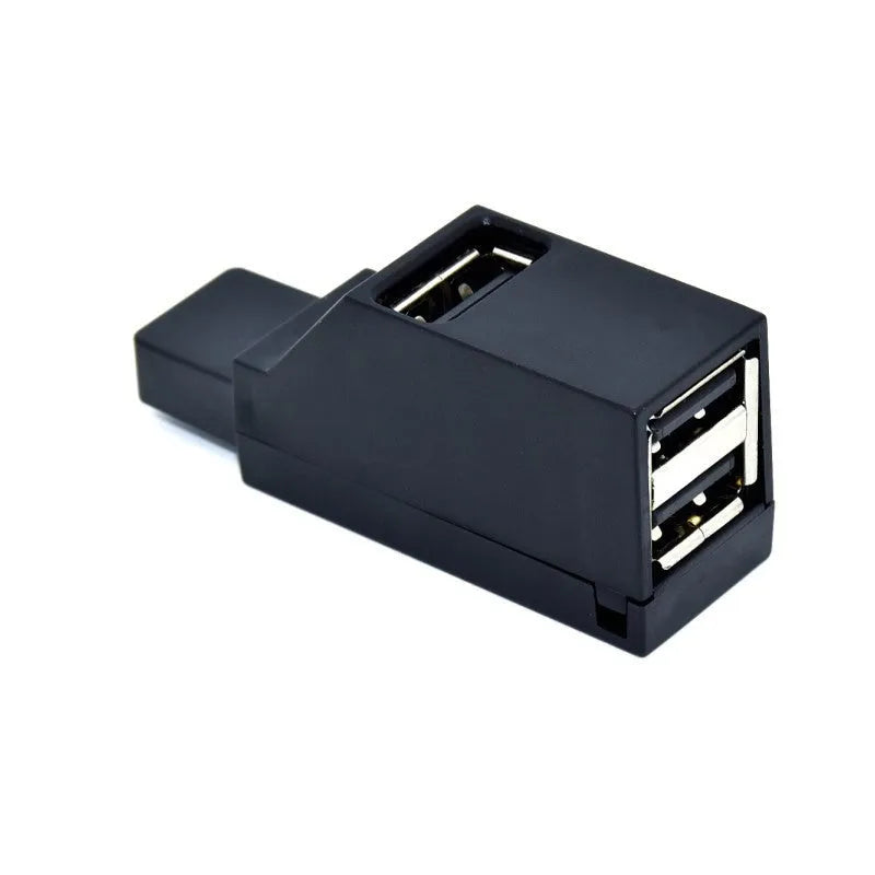 USB 2.0 mini portable splitter hub in black, model xcy-007h, with compact dimensions 5.5cm x 2.2cm x 1.2cm