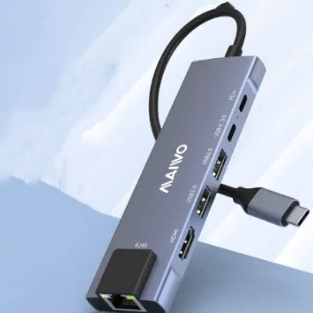 Steam Deck six-in-one aluminium docking station with 15cm cable, showing HDMI, USB, and Ethernet ports.