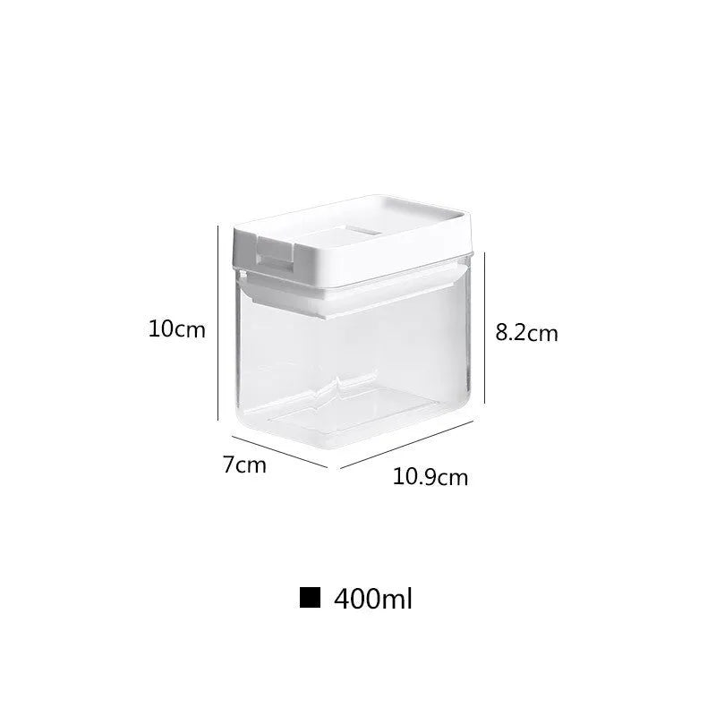 White Japanese-style transparent plastic storage container for whole grains, 400ml capacity.