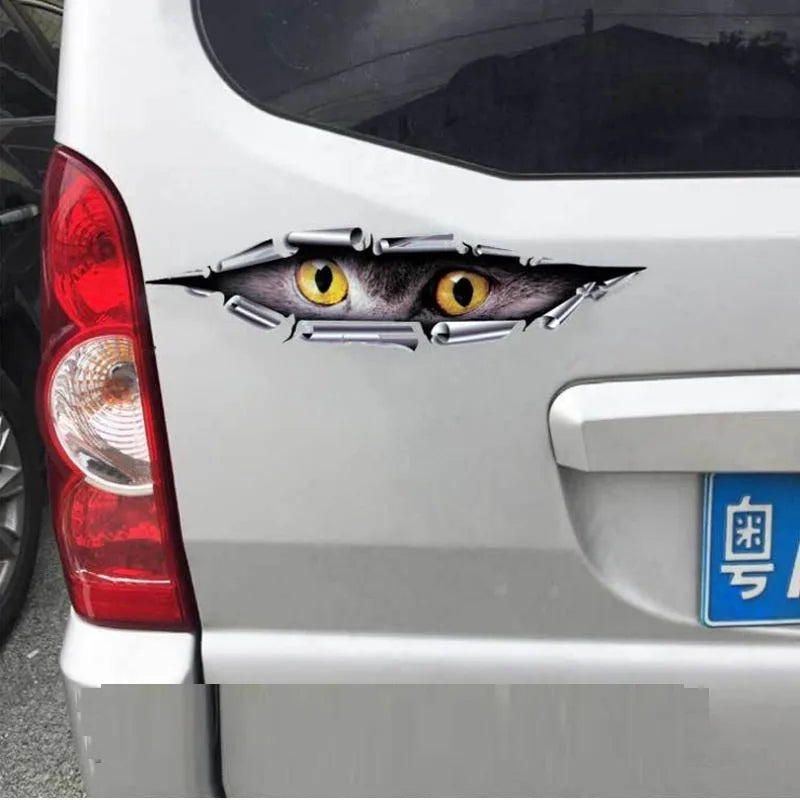 3D Tiger Eye and Eagle Eye design car bumper sticker on PVC measuring 10x35 cm.