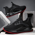 Men's black mesh running shoes with rubber sole and low-top design for sports activities