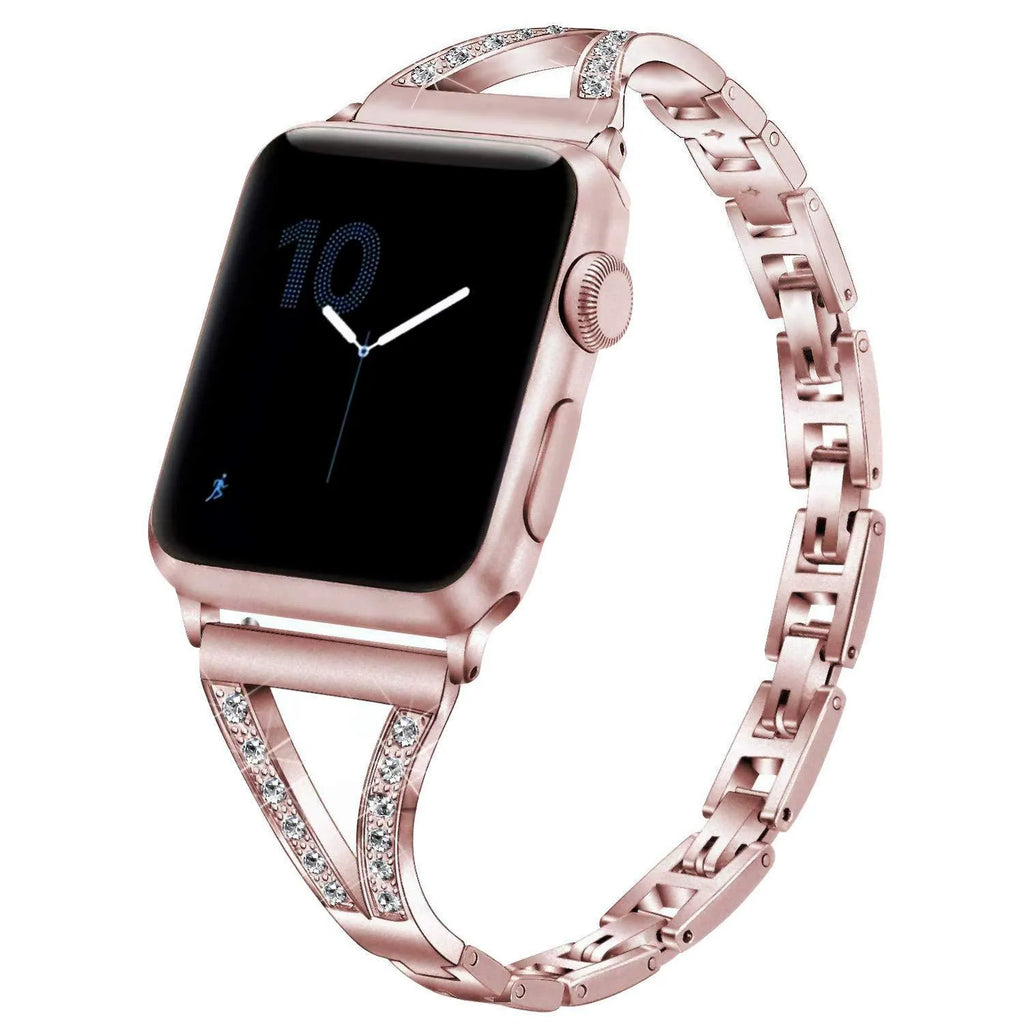 Zinc alloy herringbone diamond pattern Apple Watch strap in silver colour