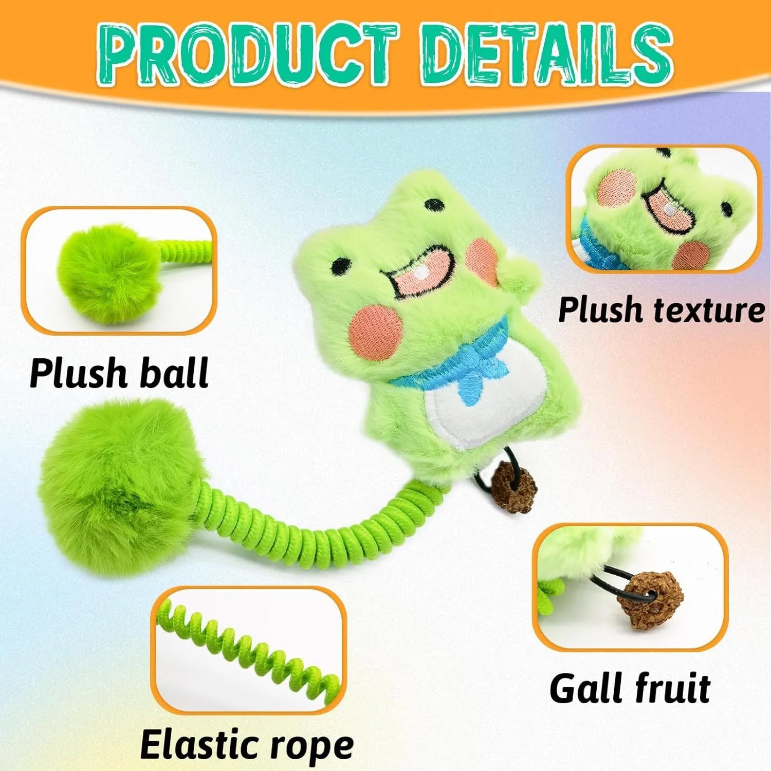 Set of interactive cat toys including a plush animal, silvervine fruit, a spring, and a fuzzy ball.