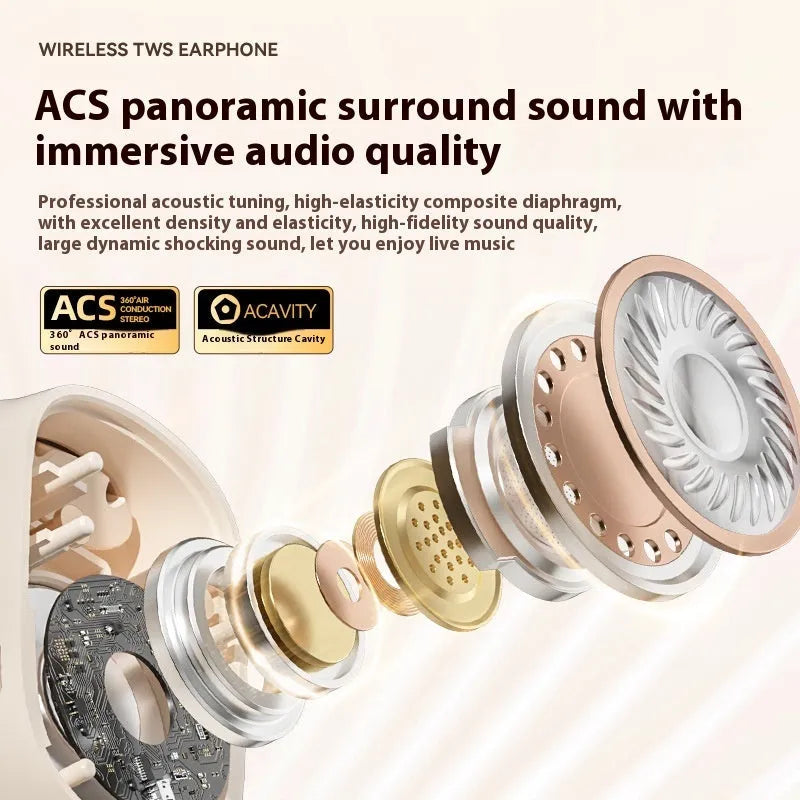 Ear-mounted wireless headphones with digital display screen in black colour