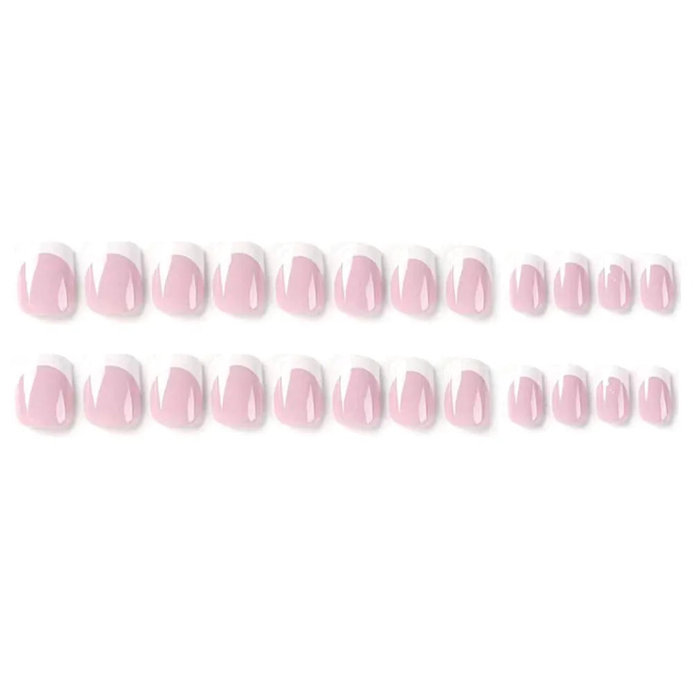 White false nails with black plaid pattern design, 24 piece acrylic nail tips set