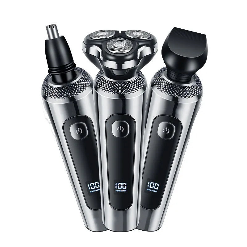 Digital display USB rechargeable beard trimmer with floating cutter head and five-in-one base bracket
