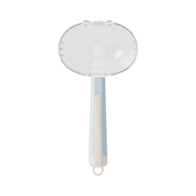 Pet food spoon with clip attachment in blue, coffee, pink, and red colour options for hygienic dog and cat feeding