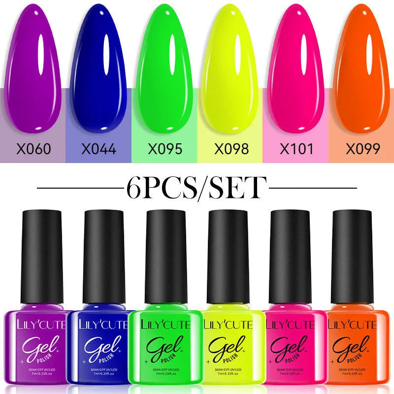 Set of 20 bottles of UV gel nail polish in various solid, glitter, and sequin colours.