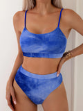 Women's tie-dye pleated split bikini in gradient colour pattern