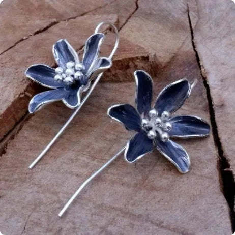 Women's purple flower-shaped earrings with alloy metal and electroplated finish