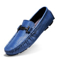 Men's leather casual shoes with a buckle fastening, flat rubber sole, shown in available colours.