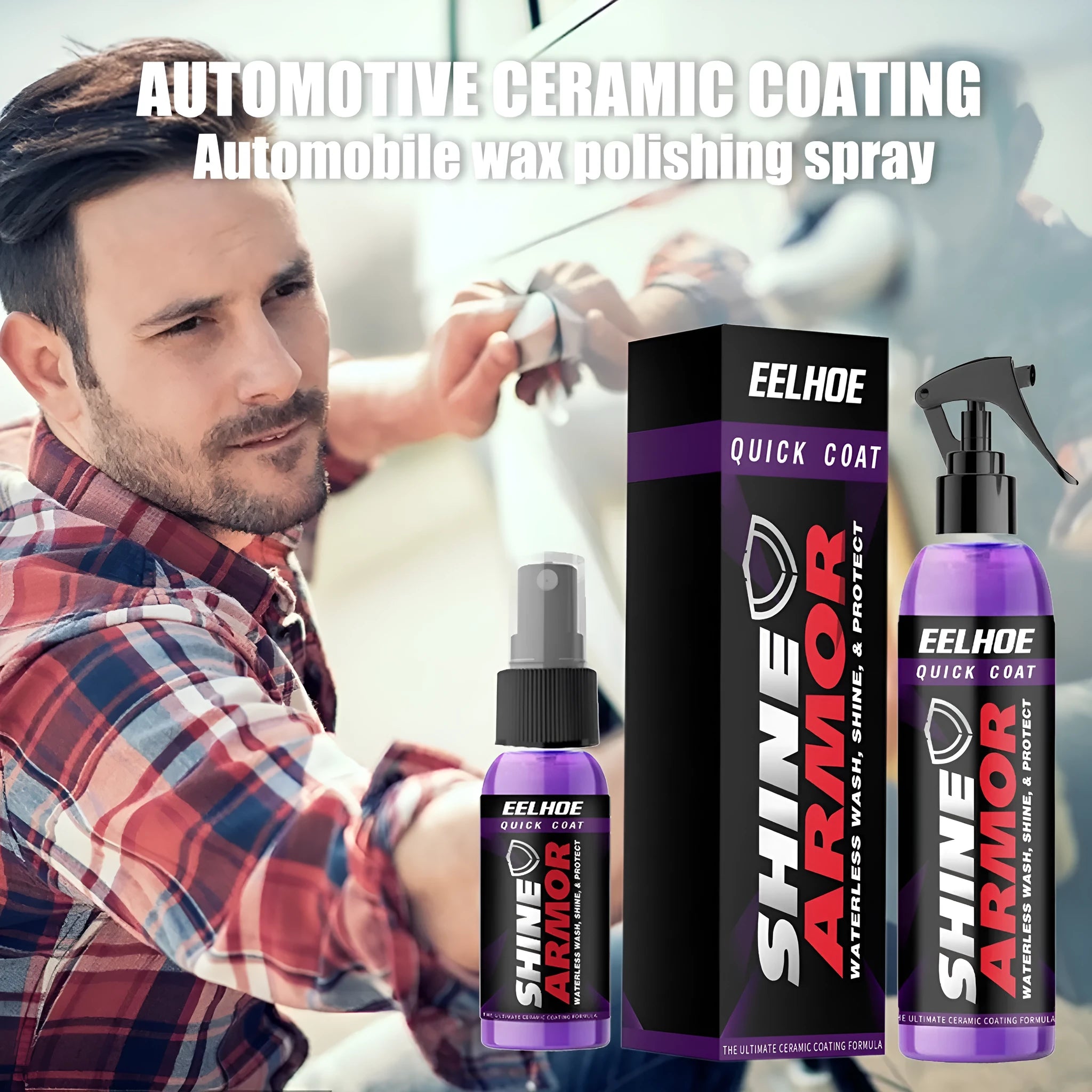 Purple liquid car nano coating spray bottle in 30ml or 100ml sizes for exterior protection.