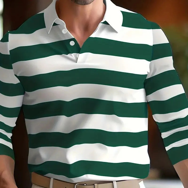 Men's long sleeve retro button design loose top in polyester blend fabric