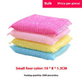 Pinstripe fabric dishwashing sponge mop in macaron colours shown on a kitchen counter.