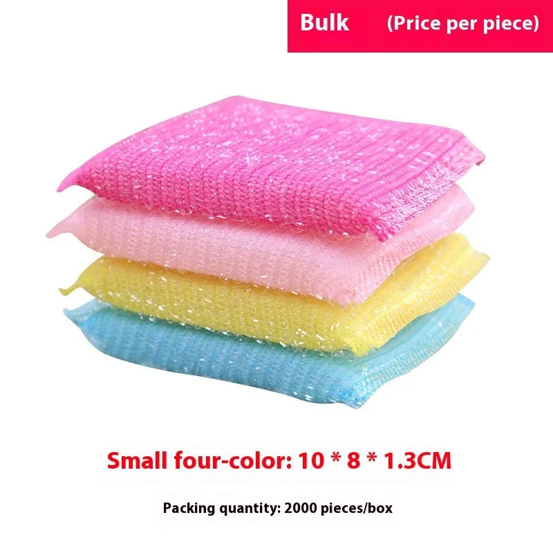 Pinstripe fabric dishwashing sponge mop in macaron colours shown on a kitchen counter.